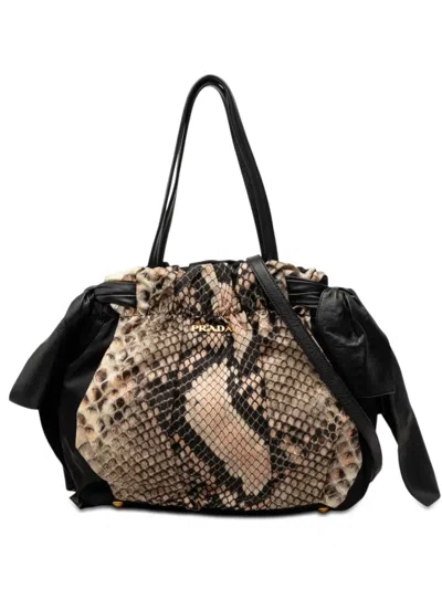 Pre-owned Prada 2010-2026 Tessuto Python Print Bow Satchel In Black