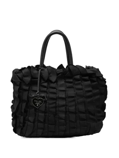 Pre-owned Prada 2010-2026 Tessuto Ruffle Tote Bag In Black