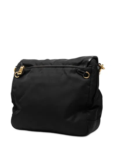 Pre-owned Prada 2010-2026 Tessuto Zip Double Buckle Messenger Bag Crossbody Bag In Black