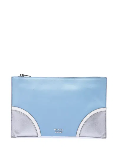 Pre-owned Prada 2010-2026 Tricolor Saffiano Clutch Bag In Blue