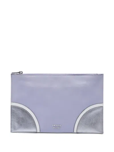 Pre-owned Prada 2010-2026 Tricolor Saffiano Clutch Bag In Purple