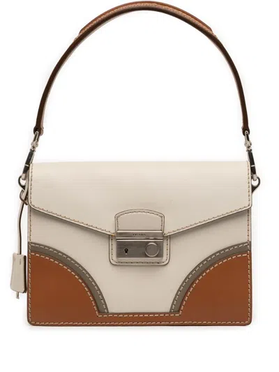 Pre-owned Prada 2010-2026 Tricolor Vitello Stitched Sound Lock Satchel In White