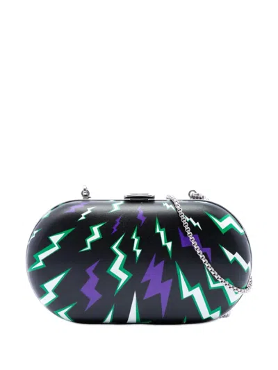 Pre-owned Prada 2010-2026 Universal Studios Leather Thunder Frankenstein Clutch With Chain Crossbody Bag In Black