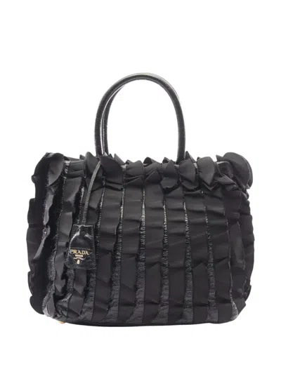 Pre-owned Prada 2010-2026 Vernice And Tessuto Ruffle Tote Bag In Black