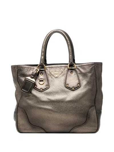 Pre-owned Prada 2010-2026 Vitello Daino Antik Shopping Tote Satchel In Brown