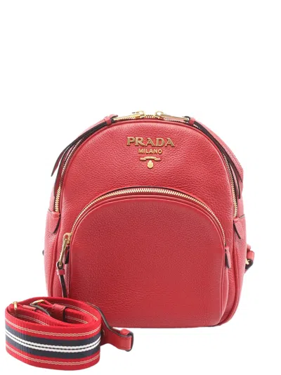 Pre-owned Prada 2010-2026 Vitello Daino Backpack In Red