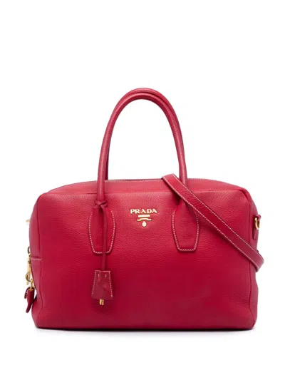 Pre-owned Prada 2010-2026 Vitello Daino Bauletto Bag Satchel In Red