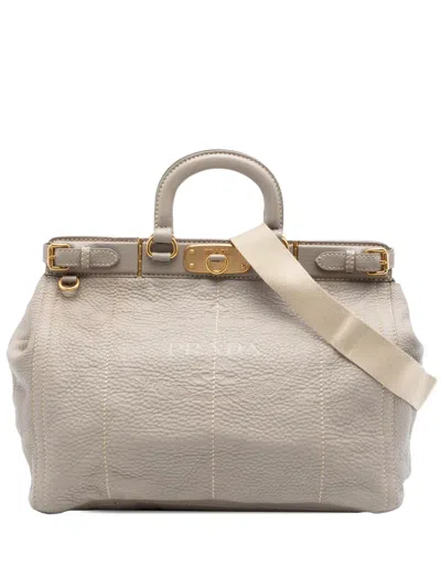 Pre-owned Prada 2010-2026 Vitello Daino Canapa Logo Frame Satchel In Gray