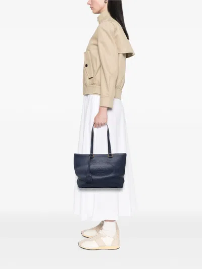 Pre-owned Prada 2010-2026 Vitello Daino Canapa Logo Tote Bag In Blue