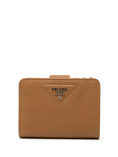 Pre-owned Prada 2010-2026 Vitello Daino Compact Wallet Small Wallets In Brown
