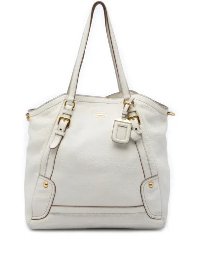 Pre-owned Prada 2010-2026 Vitello Daino Convertible Tote Satchel In White