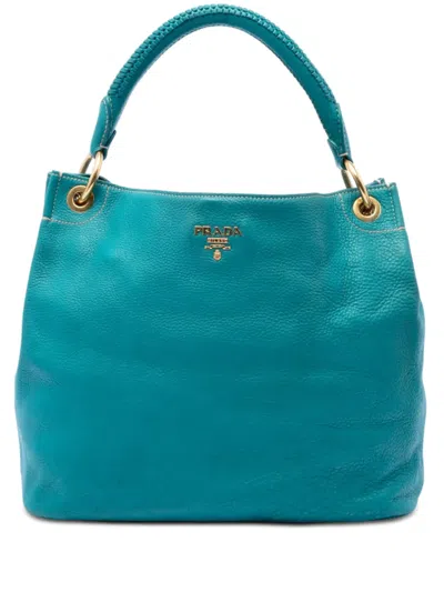 Pre-owned Prada 2010-2026 Vitello Daino Hobo Bag In Blue