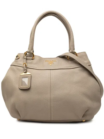 Pre-owned Prada 2010-2026 Vitello Daino Open Convertible Tote Satchel In Brown