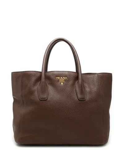 Pre-owned Prada 2010-2026 Vitello Daino Open Convertible Tote Satchel In Brown