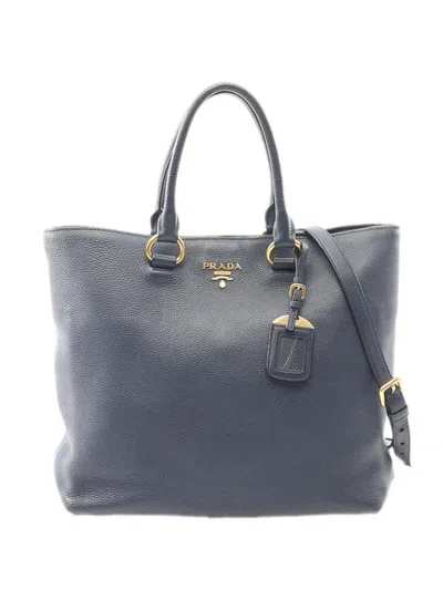 Pre-owned Prada 2010-2026 Vitello Daino Open Convertible Tote Satchel In Gray