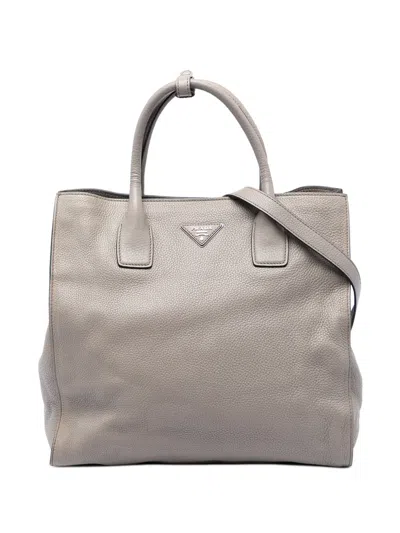 Pre-owned Prada 2010-2026 Vitello Daino Open Convertible Tote Satchel In Gray