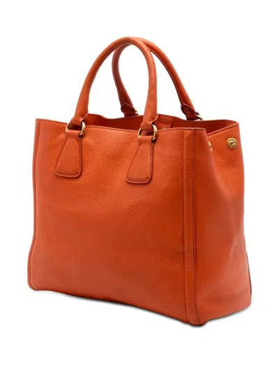 Pre-owned Prada 2010-2026 Vitello Daino Open Convertible Tote Satchel In Orange