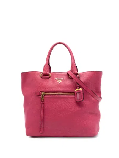 Pre-owned Prada 2010-2026 Vitello Daino Open Convertible Tote Satchel In Pink
