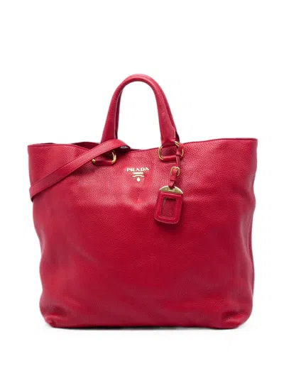 Pre-owned Prada 2010-2026 Vitello Daino Open Convertible Tote Satchel In Red