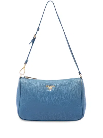 Pre-owned Prada 2010-2026 Vitello Daino Pochette Shoulder Bag In Blue