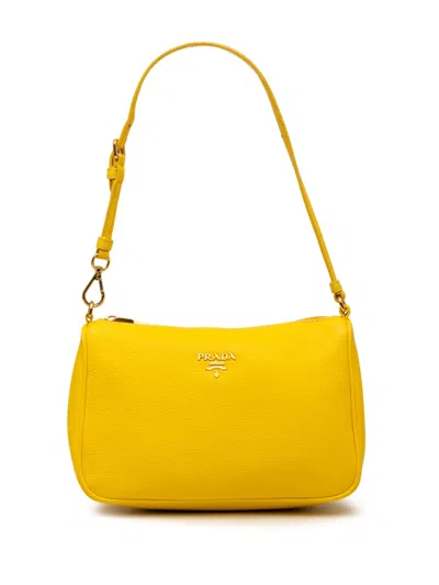 Pre-owned Prada 2010-2026 Vitello Daino Pochette Shoulder Bag In Yellow