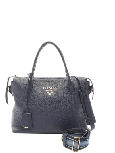 Pre-owned Prada 2010-2026 Vitello Daino Satchel In Blue