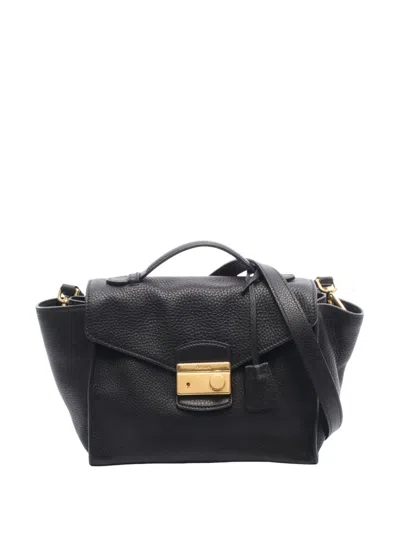 Pre-owned Prada 2010-2026 Vitello Daino Soundlock Satchel In Black