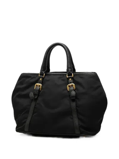 Pre-owned Prada 2010-2026 Vitello Daino Trimmed Tessuto Satchel In Black