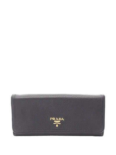 Pre-owned Prada 2010-2026 Vitello Daino Wallet Long Wallets In Black