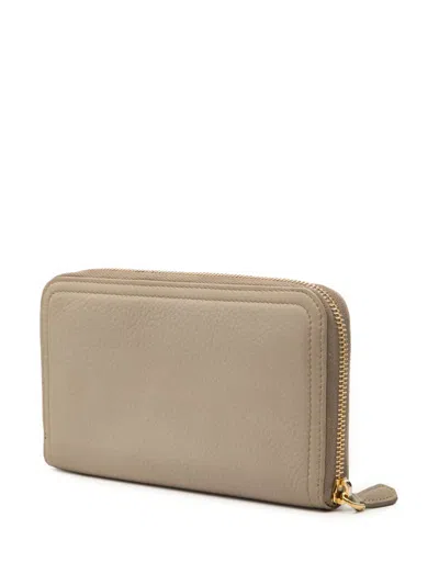 Pre-owned Prada 2010-2026 Vitello Daino Zip Around Wallet Long Wallets In Neutrals
