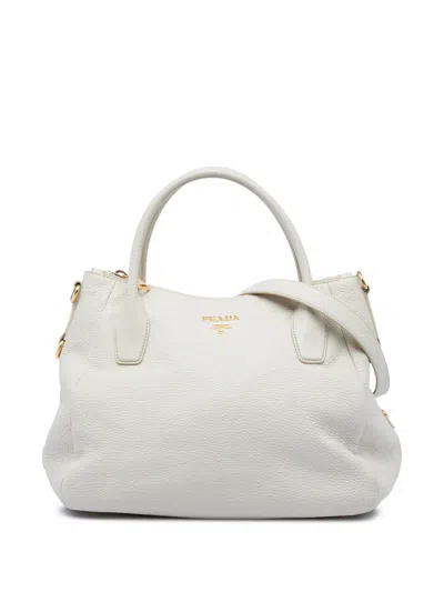 Pre-owned Prada 2010-2026 Vitello Daino Zip Top Convertible Tote Satchel In Grey