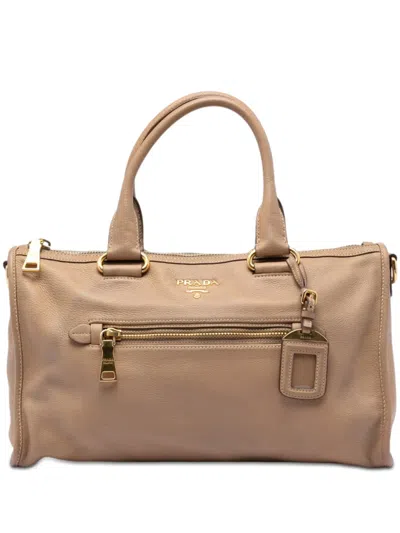 Pre-owned Prada 2010-2026 Vitello Daino Zip Top Satchel In Brown