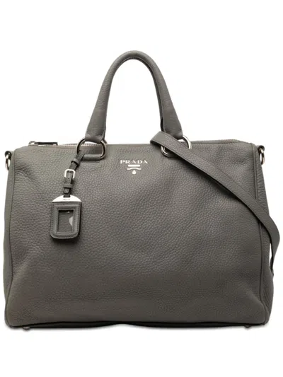 Pre-owned Prada 2010-2026 Vitello Daino Zip Top Satchel In Gray