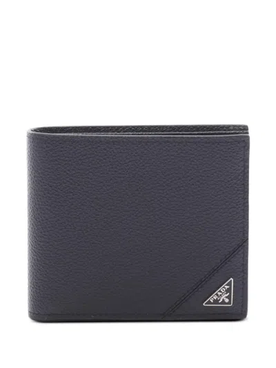 Pre-owned Prada 2010-2026 Vitello Grain Wallet Small Wallets In Blue