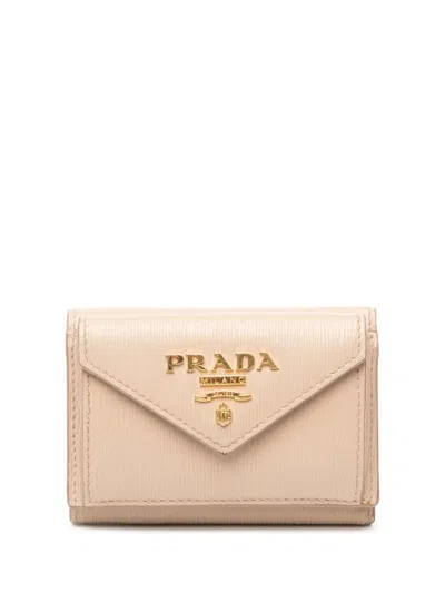 Pre-owned Prada 2010-2026 Vitello Move Trifold Wallet Small Wallets In Neutral