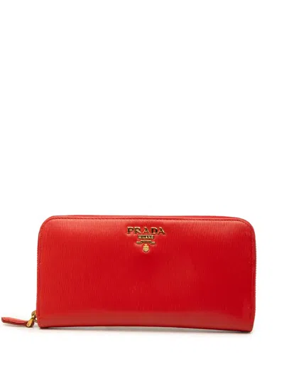 Pre-owned Prada 2010-2026 Vitello Move Zip Around Continental Wallet Long Wallets In Red