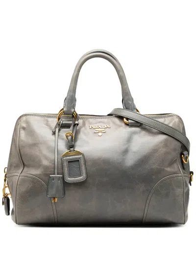 Pre-owned Prada 2010-2026 Vitello Shine Bauletto Satchel In Gray