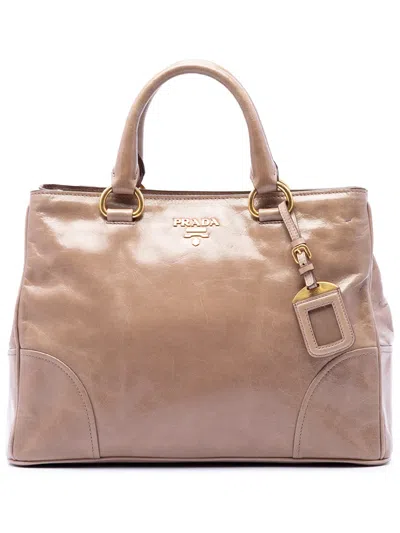 Pre-owned Prada 2010-2026 Vitello Shine Satchel In Brown