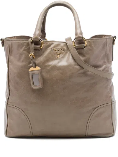 Pre-owned Prada 2010-2026 Vitello Shine Satchel In Brown