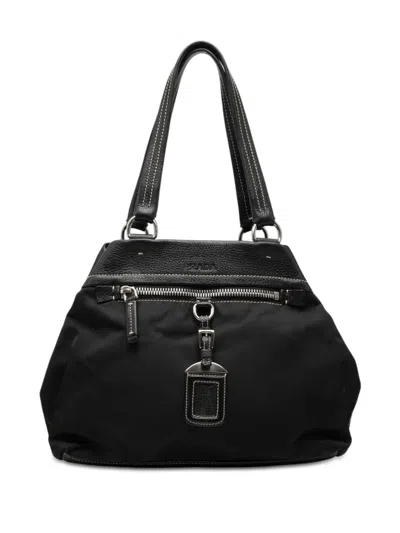 Pre-owned Prada 2010-2026 Vitello Trimmed Tessuto Tote Bag In Black