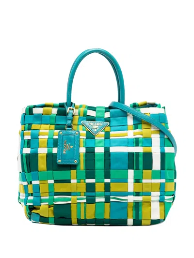 Pre-owned Prada 2010-2026 Woven Tessuto Shopping Tote Satchel In Blue