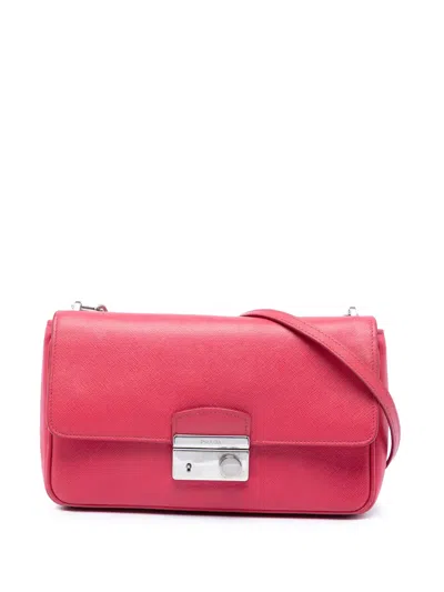 Pre-owned Prada 2010-2206 Saffiano Sound Lock Crossbody Bag In Pink