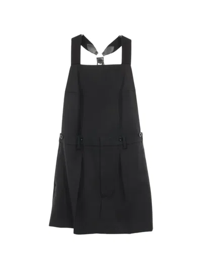 Pre-owned Prada 2010s Backless Suspenders Wool Mini Dress In Black