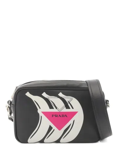 Pre-owned Prada 2010s Banana Logo Shoulder Bag In Black