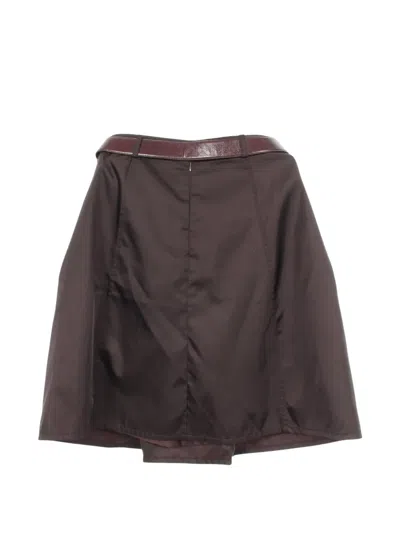 Pre-owned Prada 2010s Belted Zip-pocket Skirt In Brown