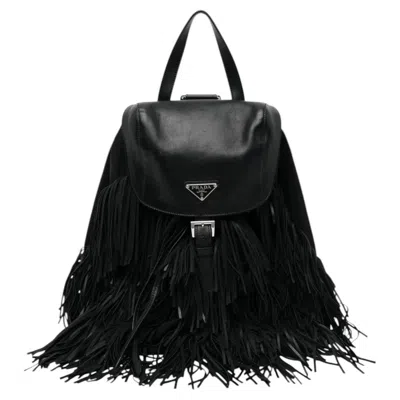 Pre-owned Prada 2010s Black Nylon Fringe Unisex Backpack With Silver Hardware