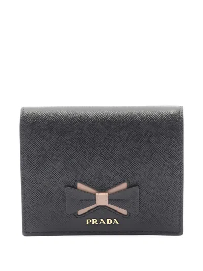 Pre-owned Prada 2010s Bow-detail Saffiano Leather Wallet In Black