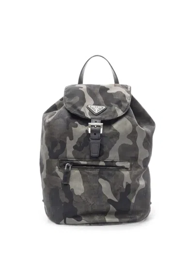 Pre-owned Prada 2010s Camo-pattern Leather Backpack In Gray