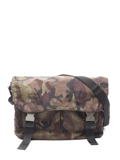 Pre-owned Prada 2010s Camouflage Buckle Cross Body Bag In Brown