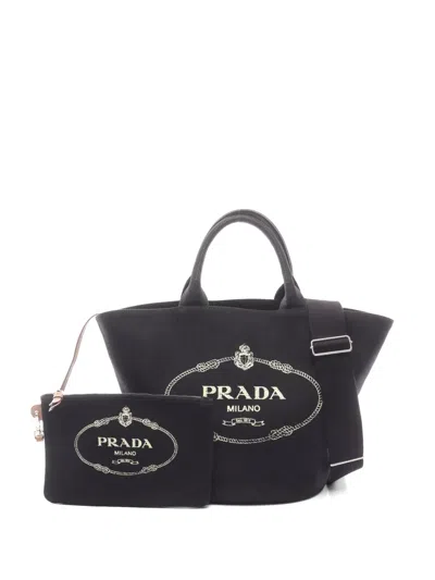 Pre-owned Prada 2010s Canapa Canvas Tote Bag In Black